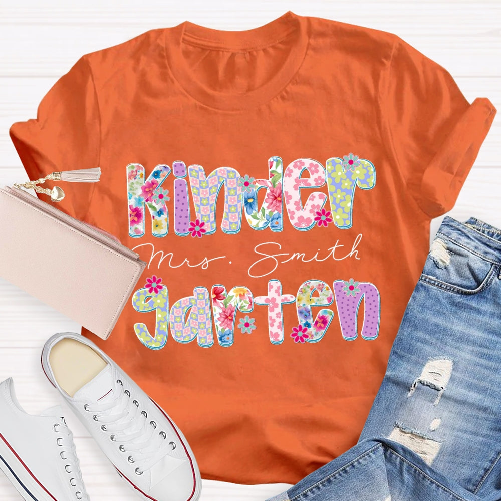 Personalized Grade And Name Floral Printed T-shirt