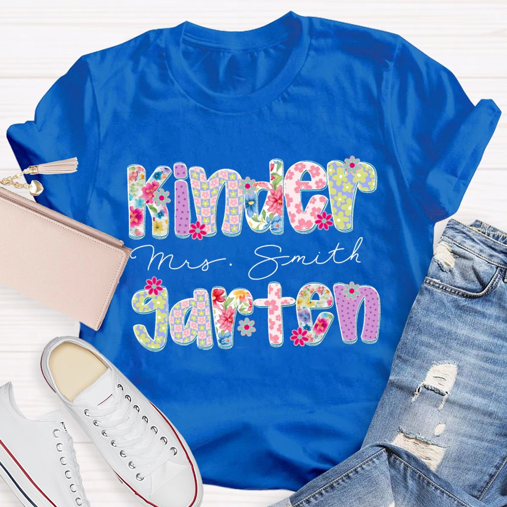Personalized Grade And Name Floral Printed T-shirt