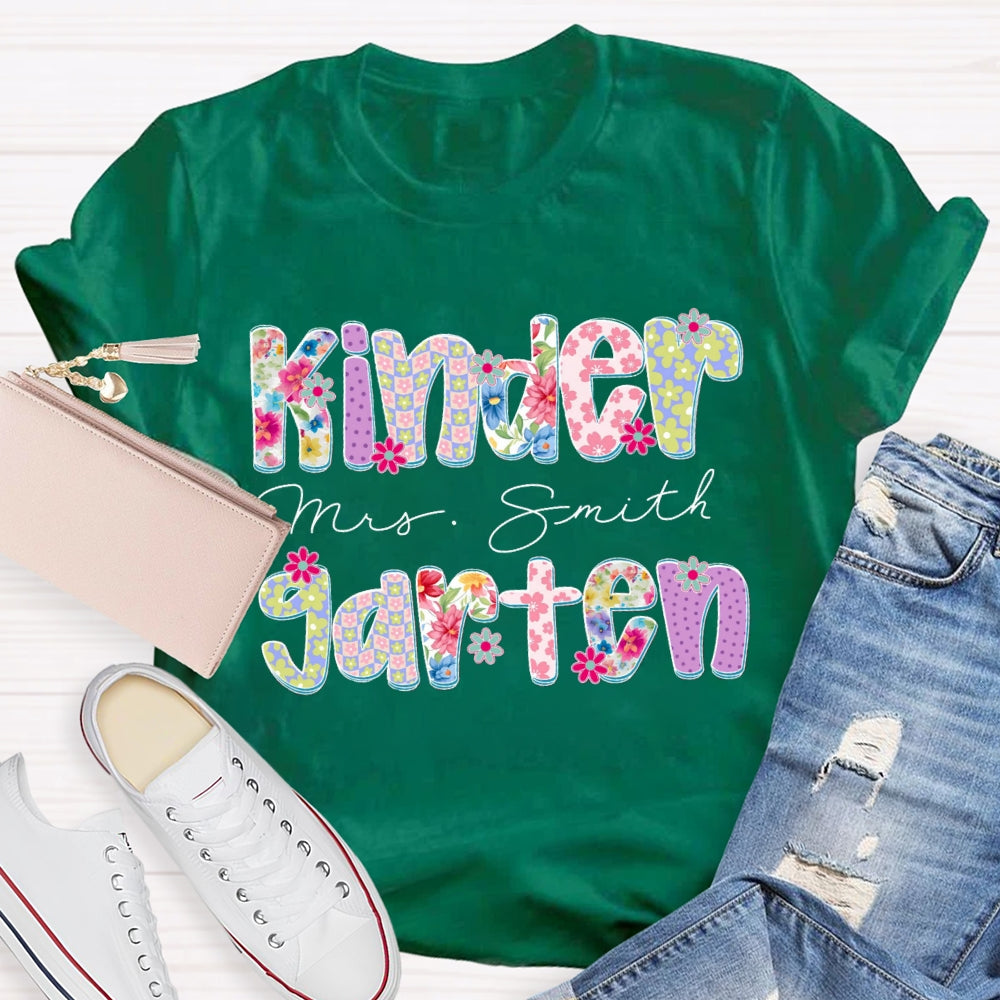 Personalized Grade And Name Floral Printed T-shirt