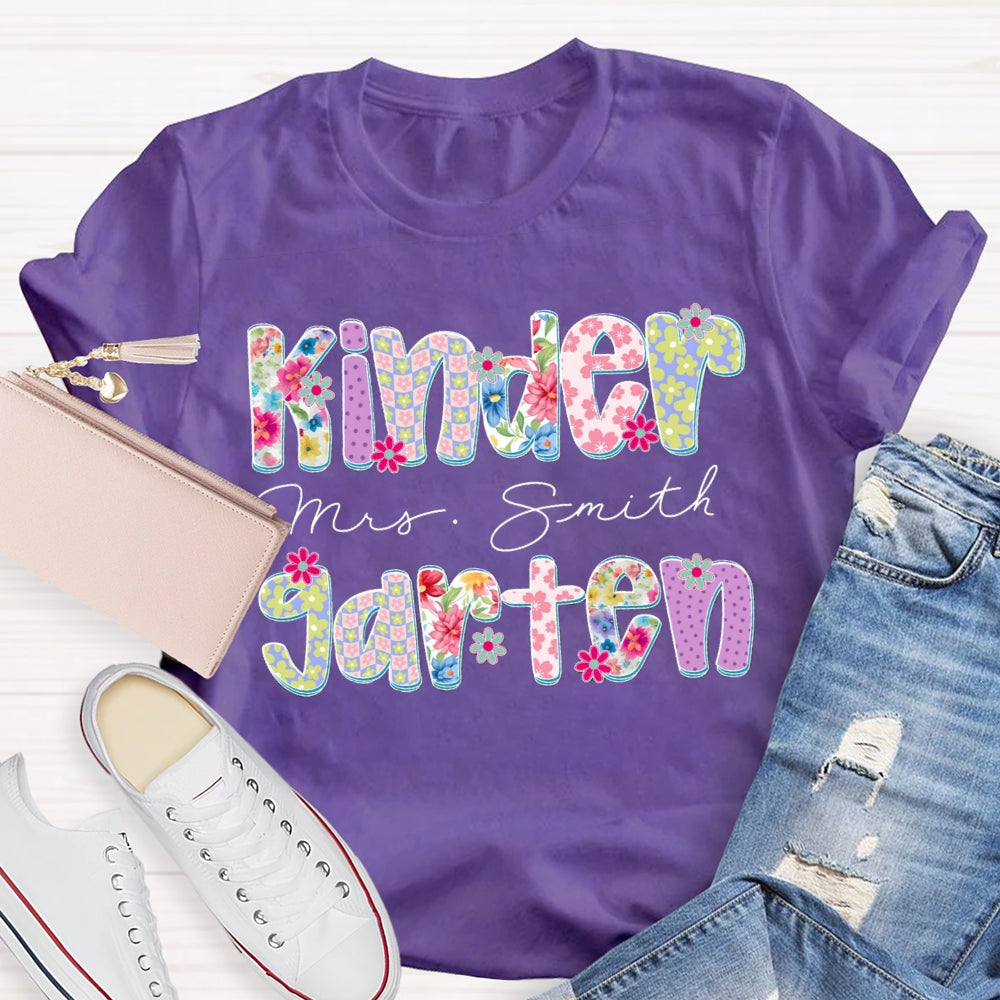 Personalized Grade And Name Floral Printed T-shirt