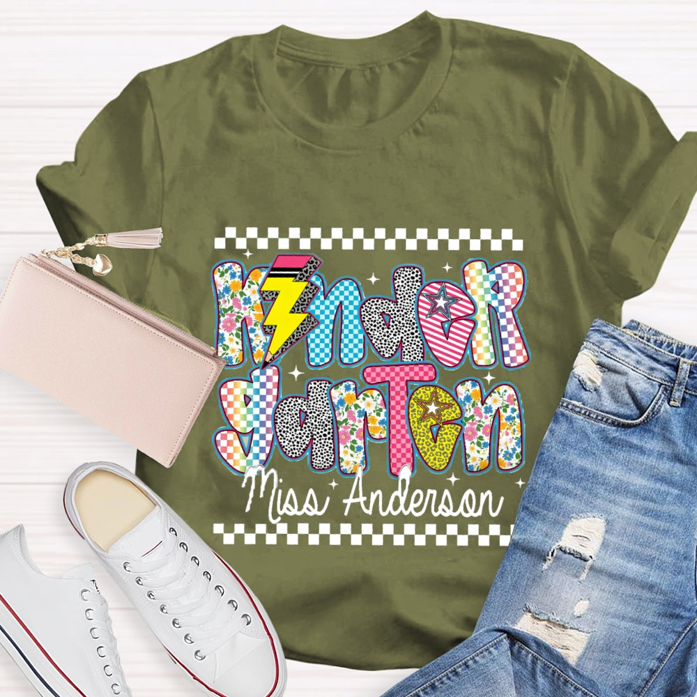 Personalized Kindergarten Teacher's Name Floral Pencil T-shirt