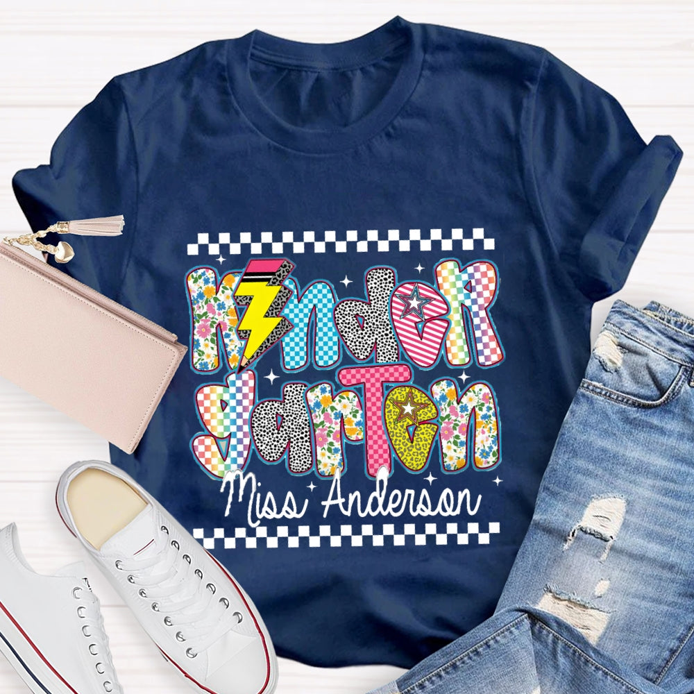 Personalized Kindergarten Teacher's Name Floral Pencil T-shirt