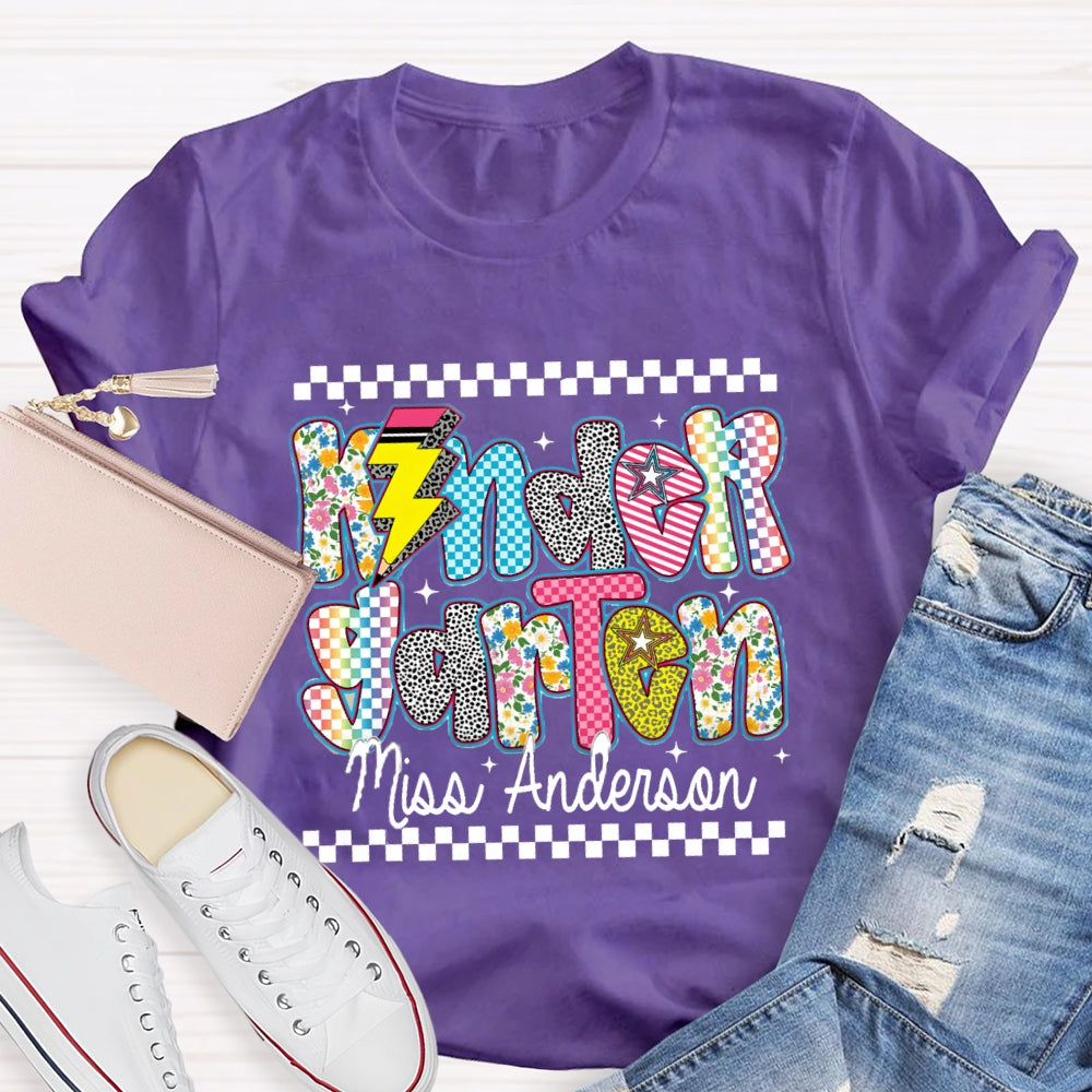 Personalized Kindergarten Teacher's Name Floral Pencil T-shirt