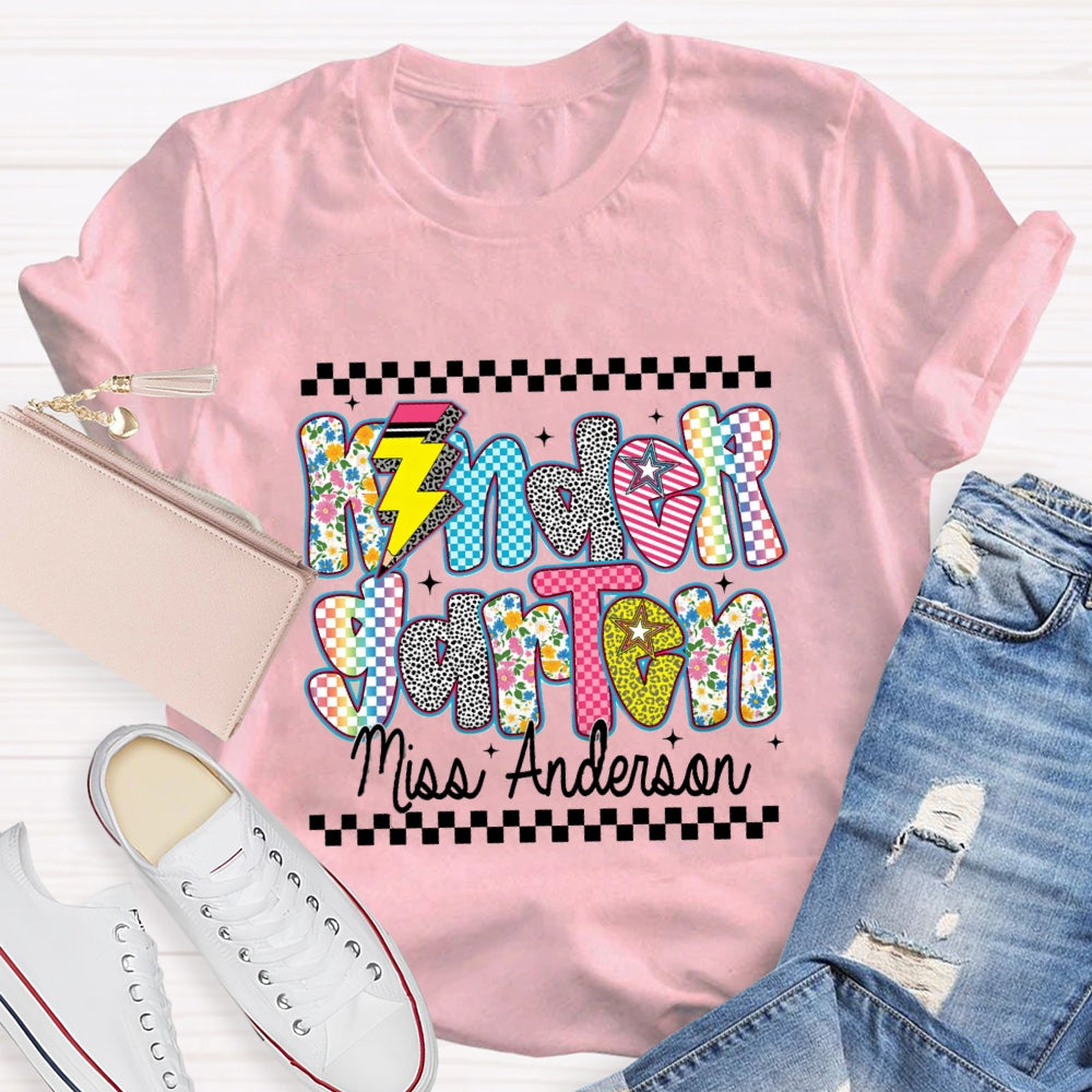 Personalized Kindergarten Teacher's Name Floral Pencil T-shirt