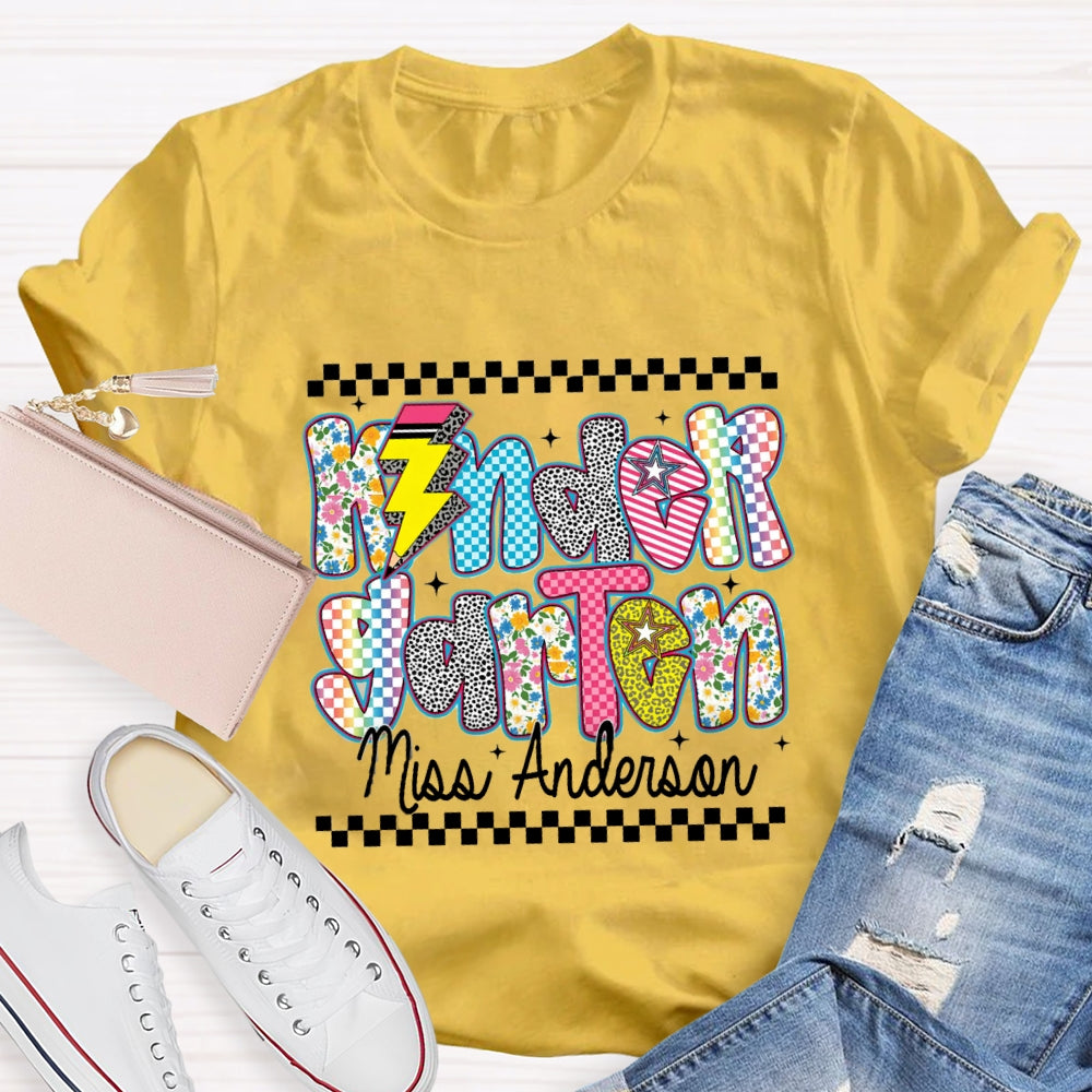 Personalized Kindergarten Teacher's Name Floral Pencil T-shirt