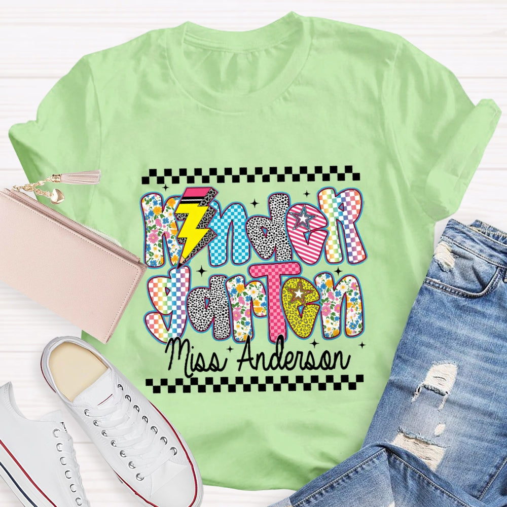 Personalized Kindergarten Teacher's Name Floral Pencil T-shirt