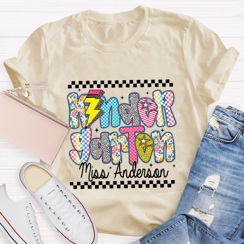 Personalized Kindergarten Teacher's Name Floral Pencil T-shirt