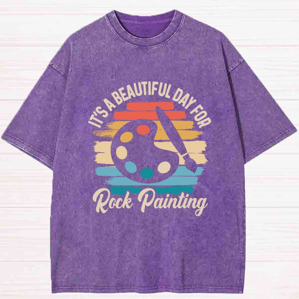 It's A Beautiful Day Teacher To Do Rock Painting Washed T-shirt