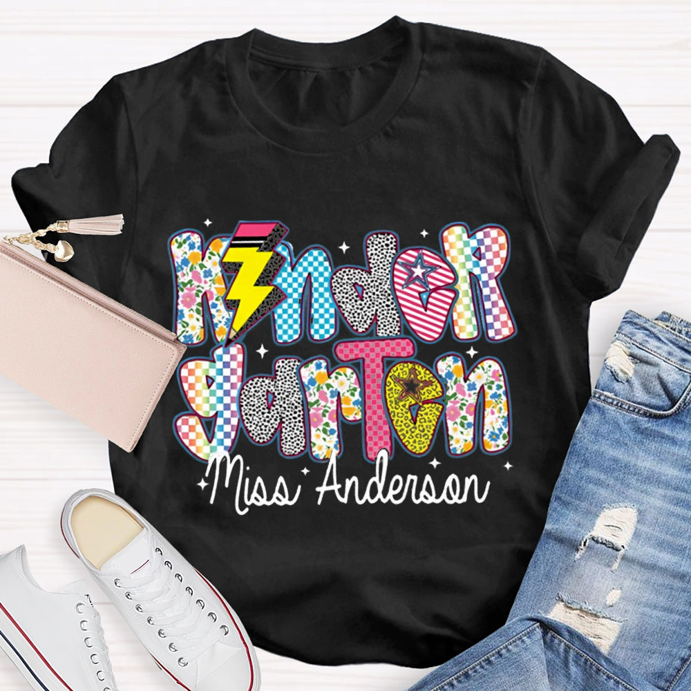 Personalized Name Kinder Garten Colorful Tie-Dye Print T-shirt