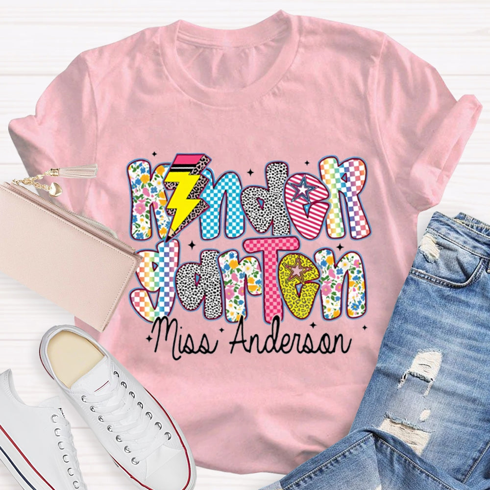 Personalized Name Kinder Garten Colorful Tie-Dye Print T-shirt