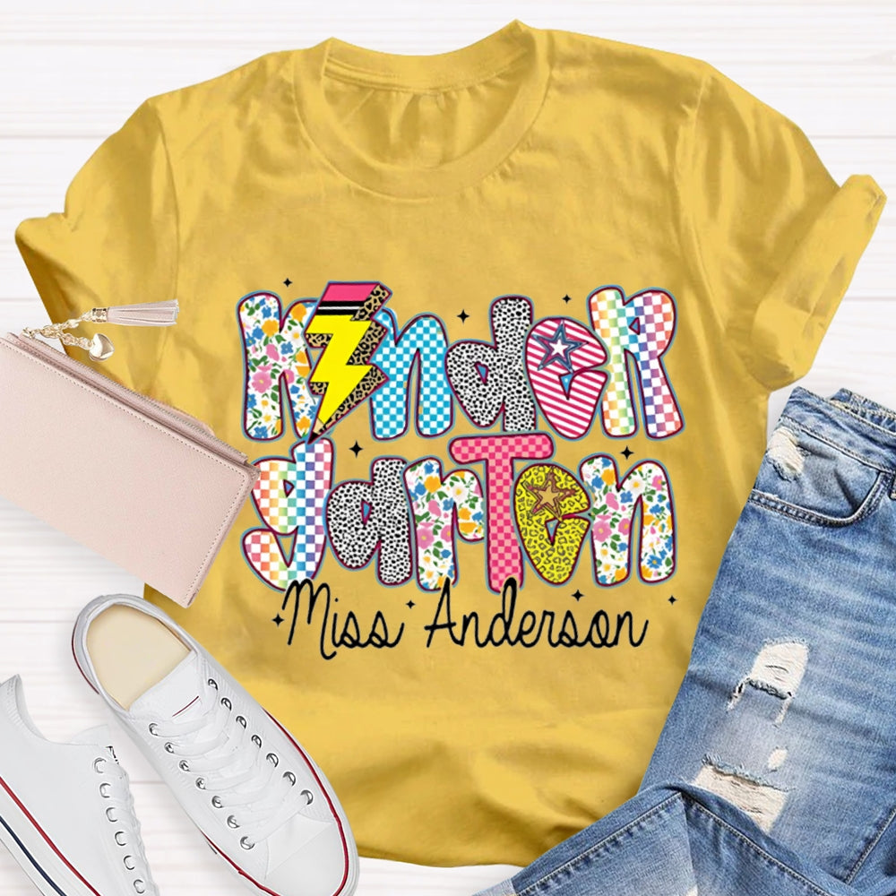 Personalized Name Kinder Garten Colorful Tie-Dye Print T-shirt