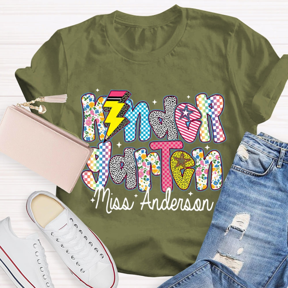 Personalized Name Kinder Garten Colorful Tie-Dye Print T-shirt