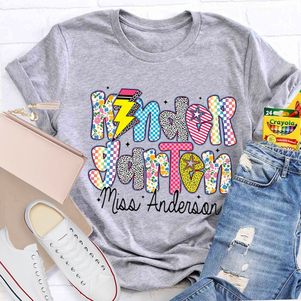 Personalized Name Kinder Garten Colorful Tie-Dye Print T-shirt