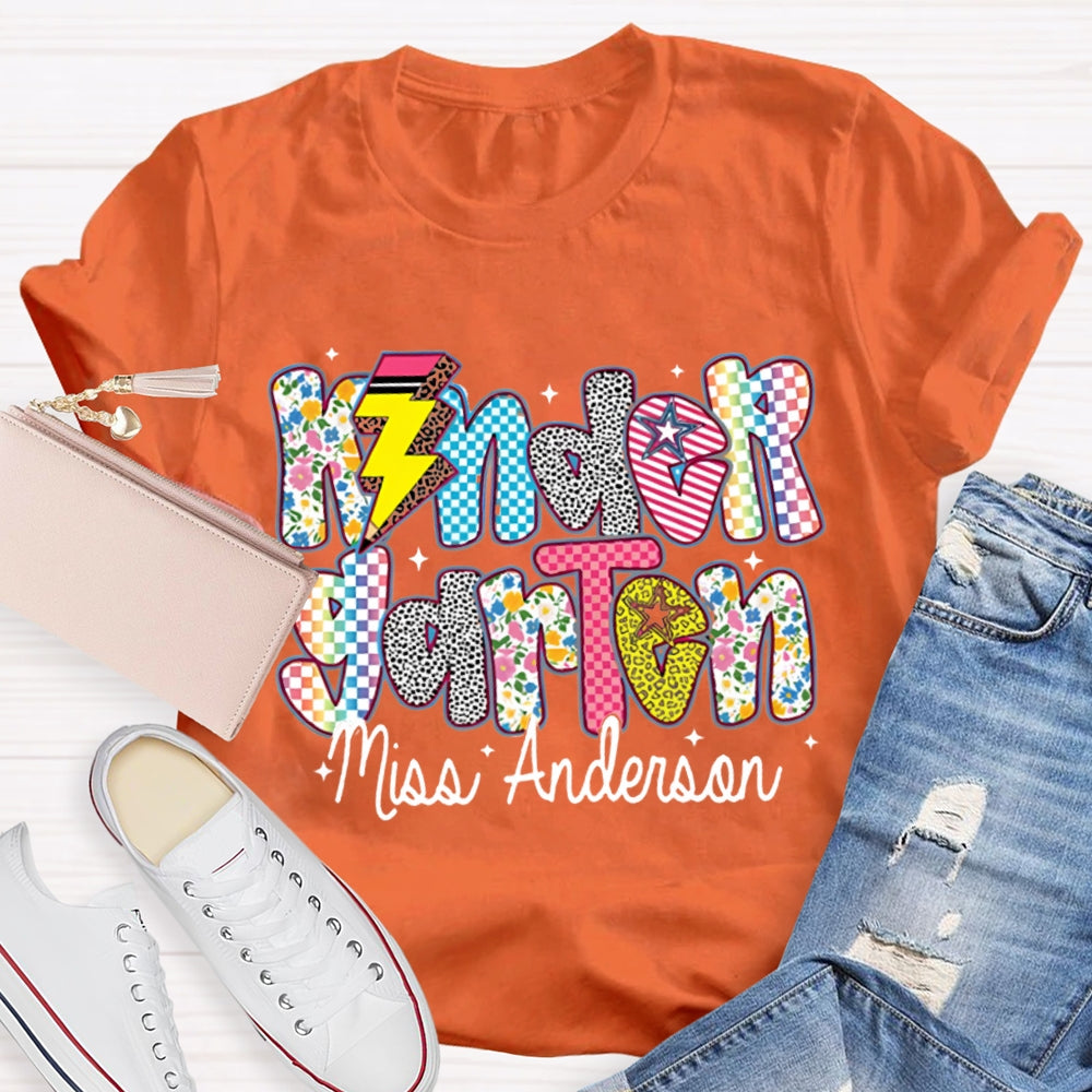 Personalized Name Kinder Garten Colorful Tie-Dye Print T-shirt
