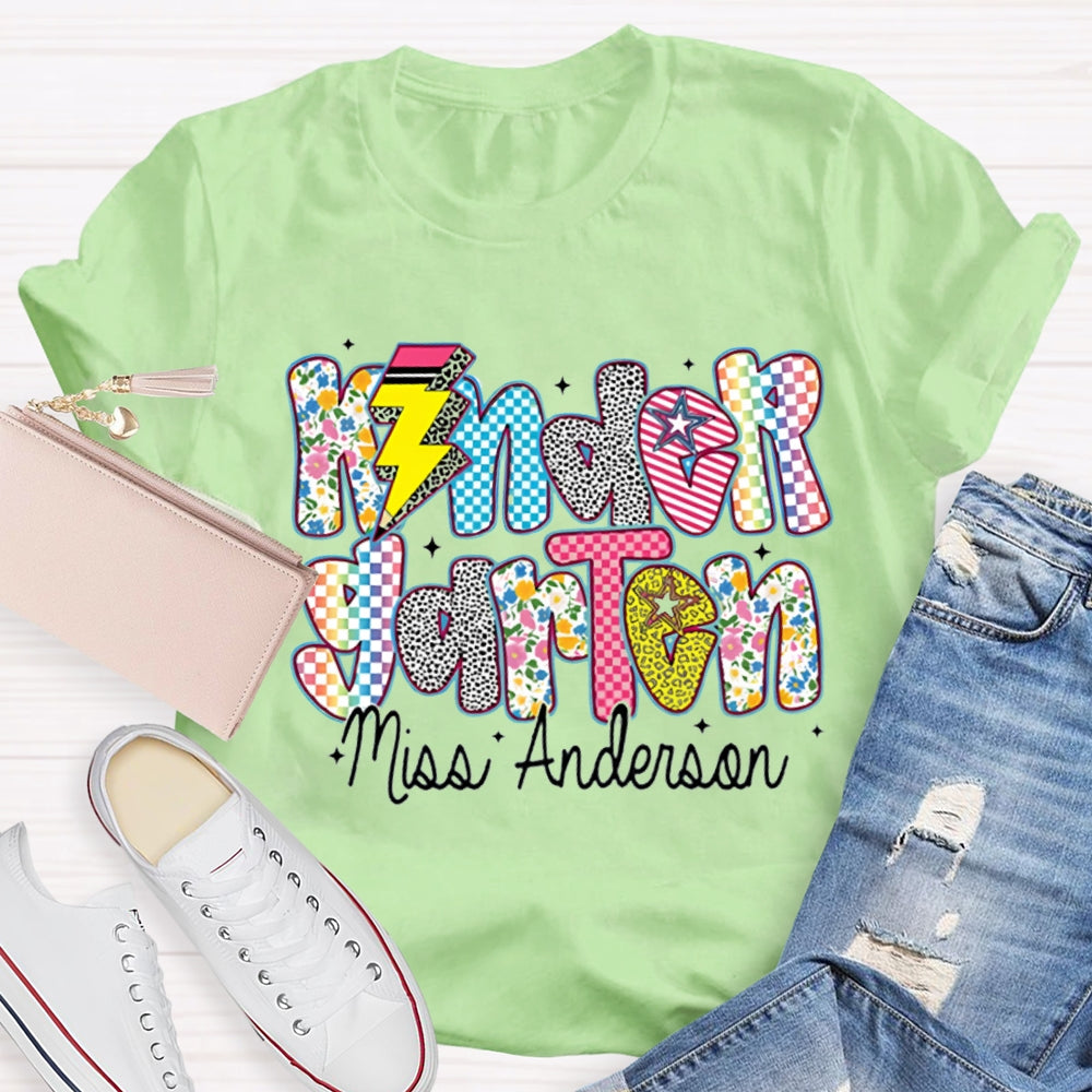 Personalized Name Kinder Garten Colorful Tie-Dye Print T-shirt