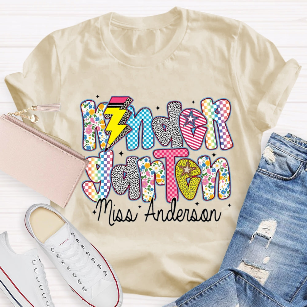 Personalized Name Kinder Garten Colorful Tie-Dye Print T-shirt