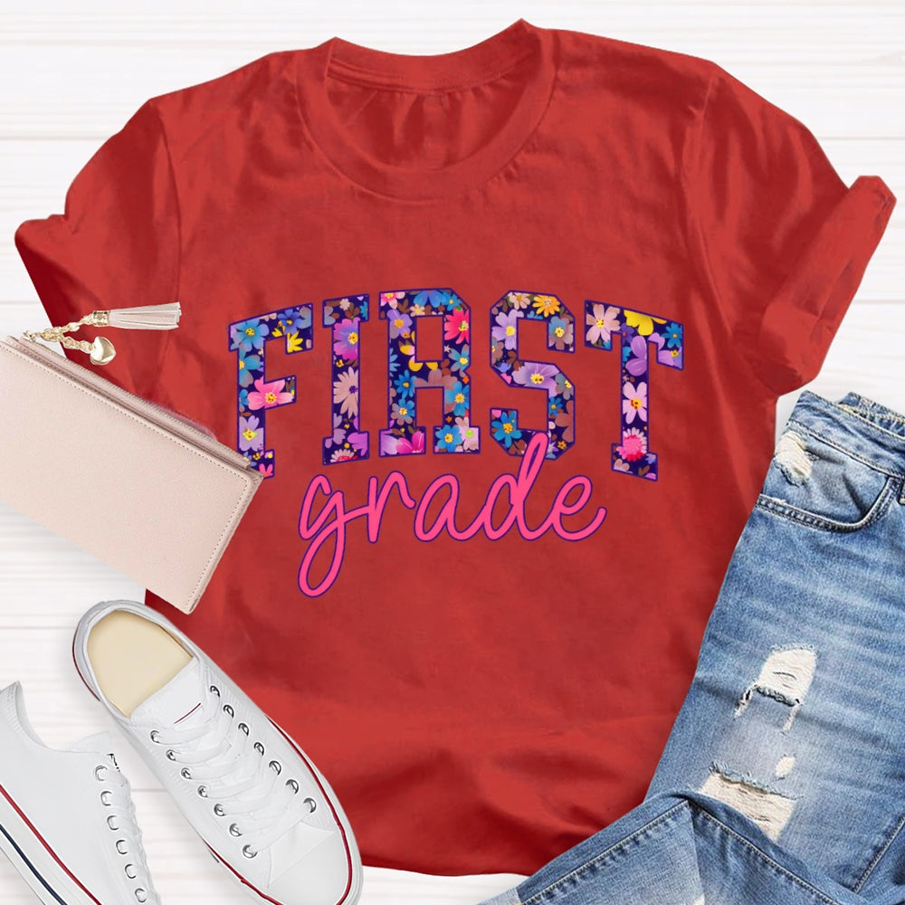 Personalized Grade Colorful Tie-Dye Print Teacher T-shirt