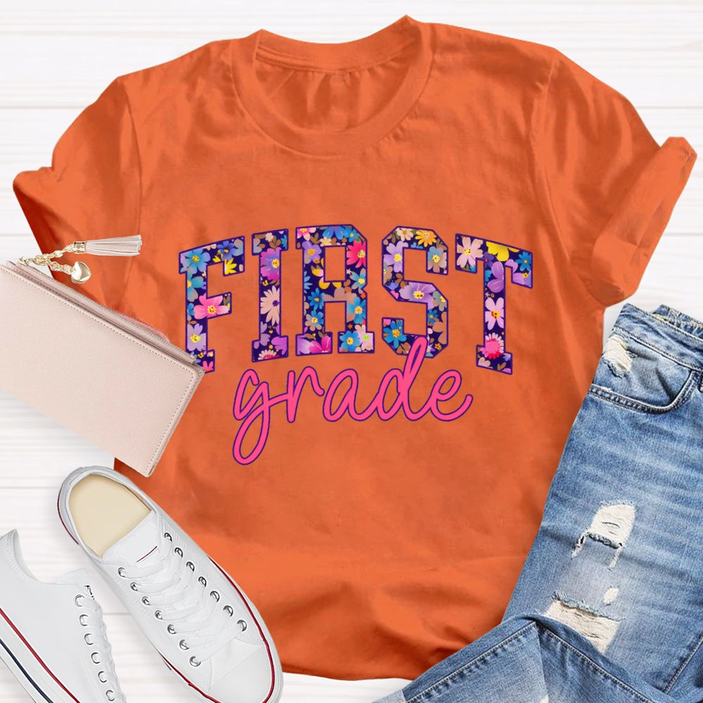 Personalized Grade Colorful Tie-Dye Print Teacher T-shirt