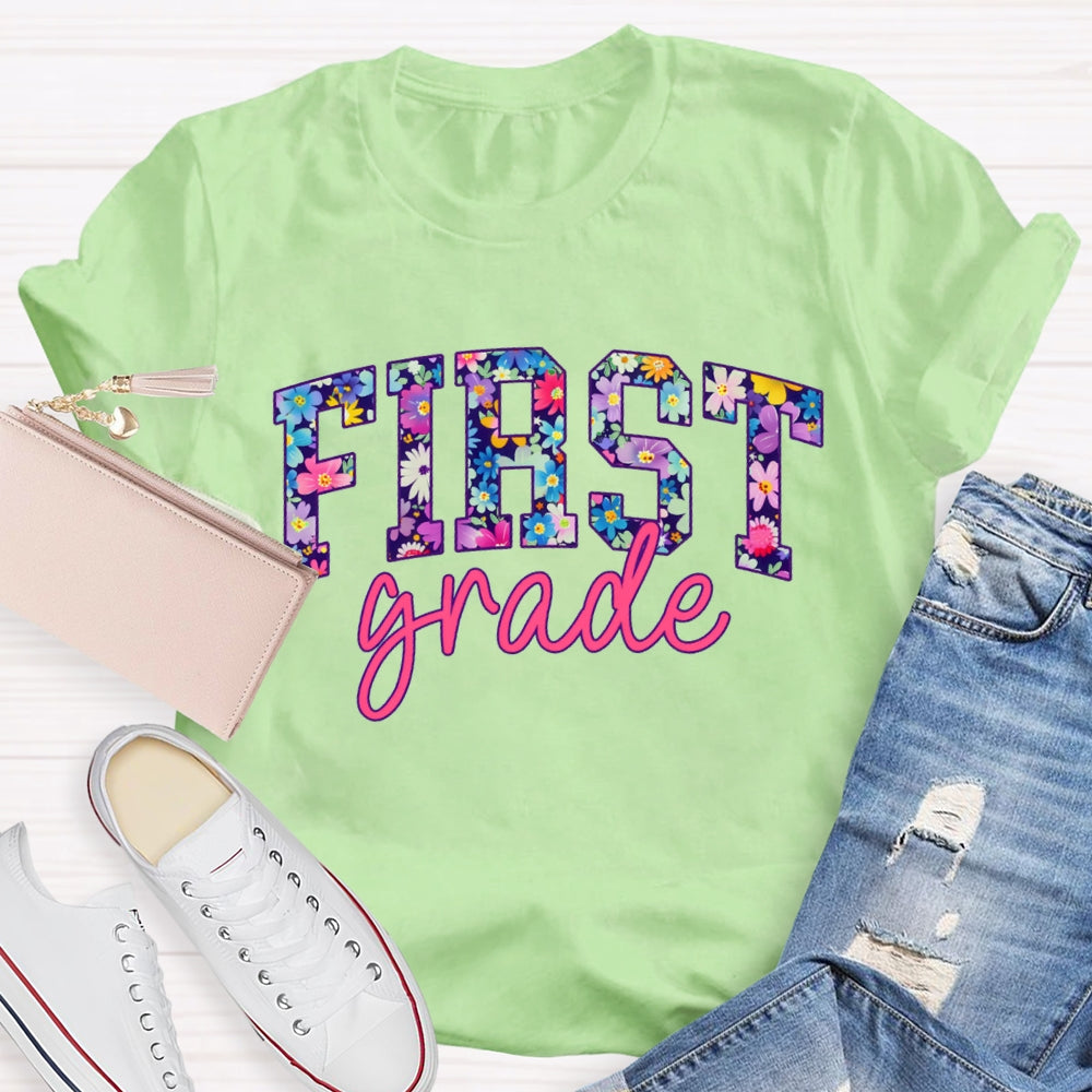 Personalized Grade Colorful Tie-Dye Print Teacher T-shirt
