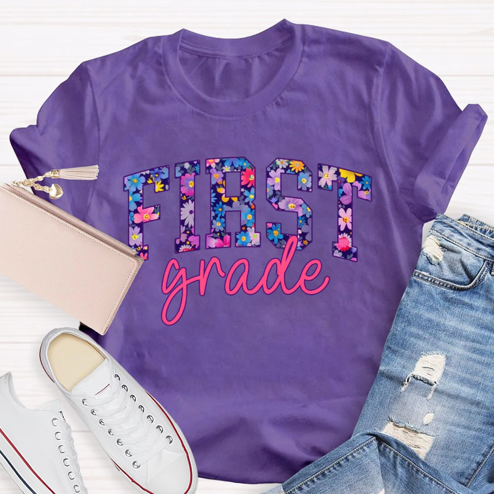 Personalized Grade Colorful Tie-Dye Print Teacher T-shirt