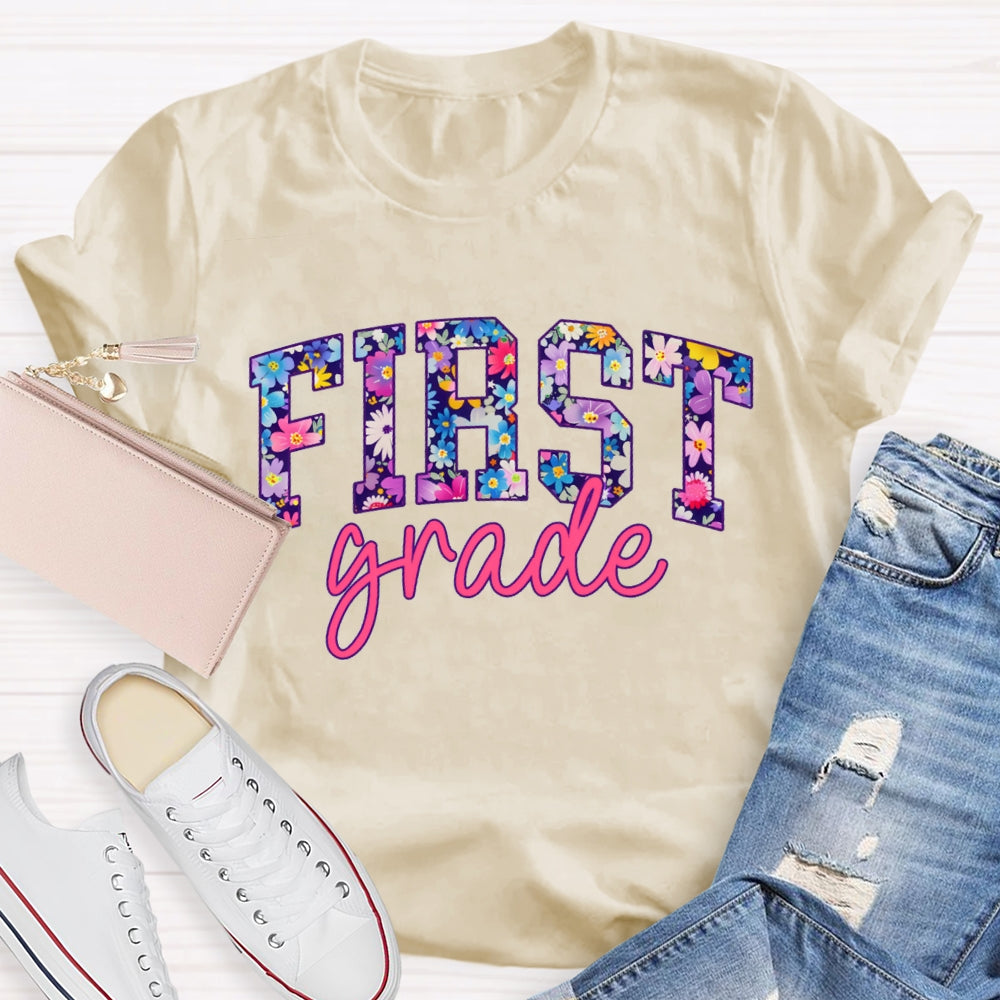 Personalized Grade Colorful Tie-Dye Print Teacher T-shirt