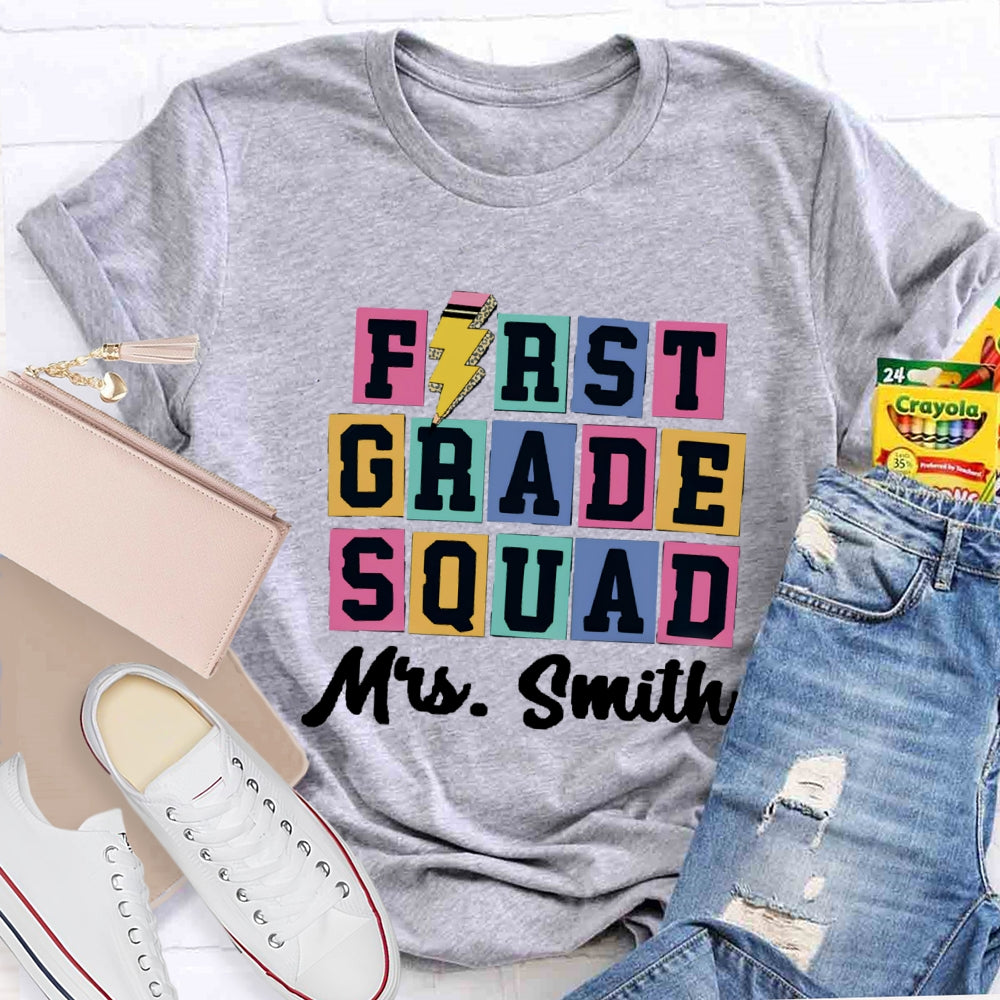 Personalized Grade And Name Squad Color blocks T-shirt