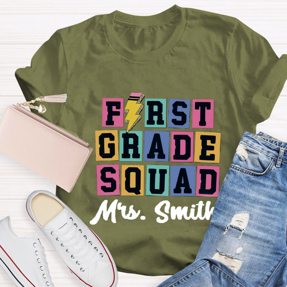 Personalized Grade And Name Squad Color blocks T-shirt