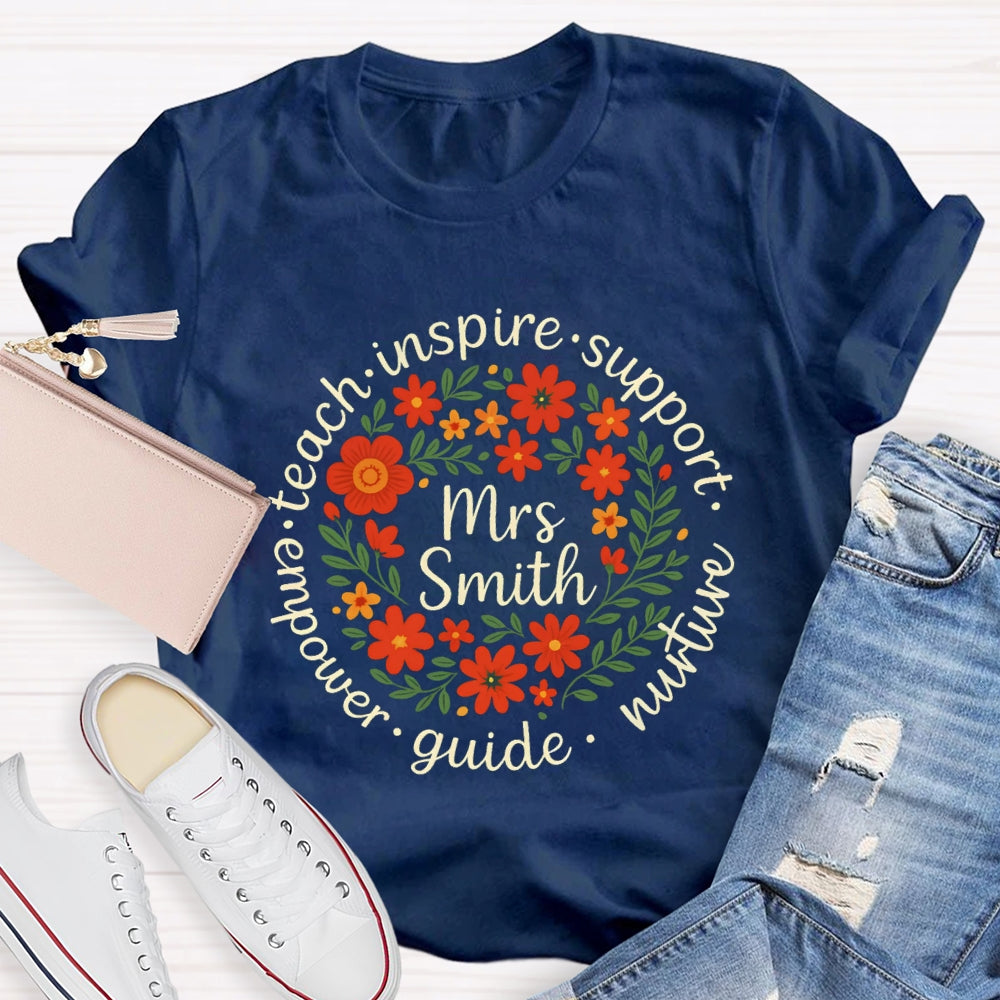 Personalized Name Floral Circle Inspire Support Them T-shirt