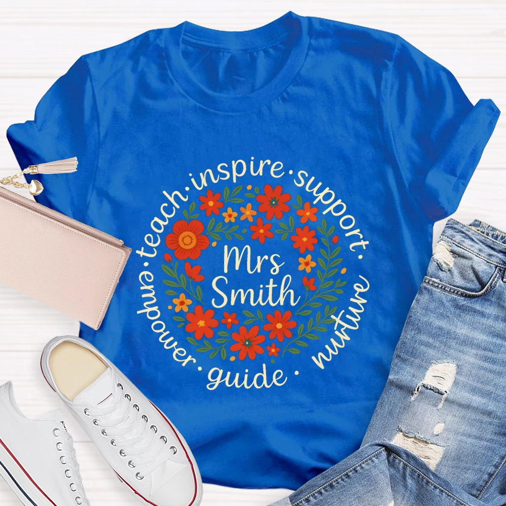 Personalized Name Floral Circle Inspire Support Them T-shirt