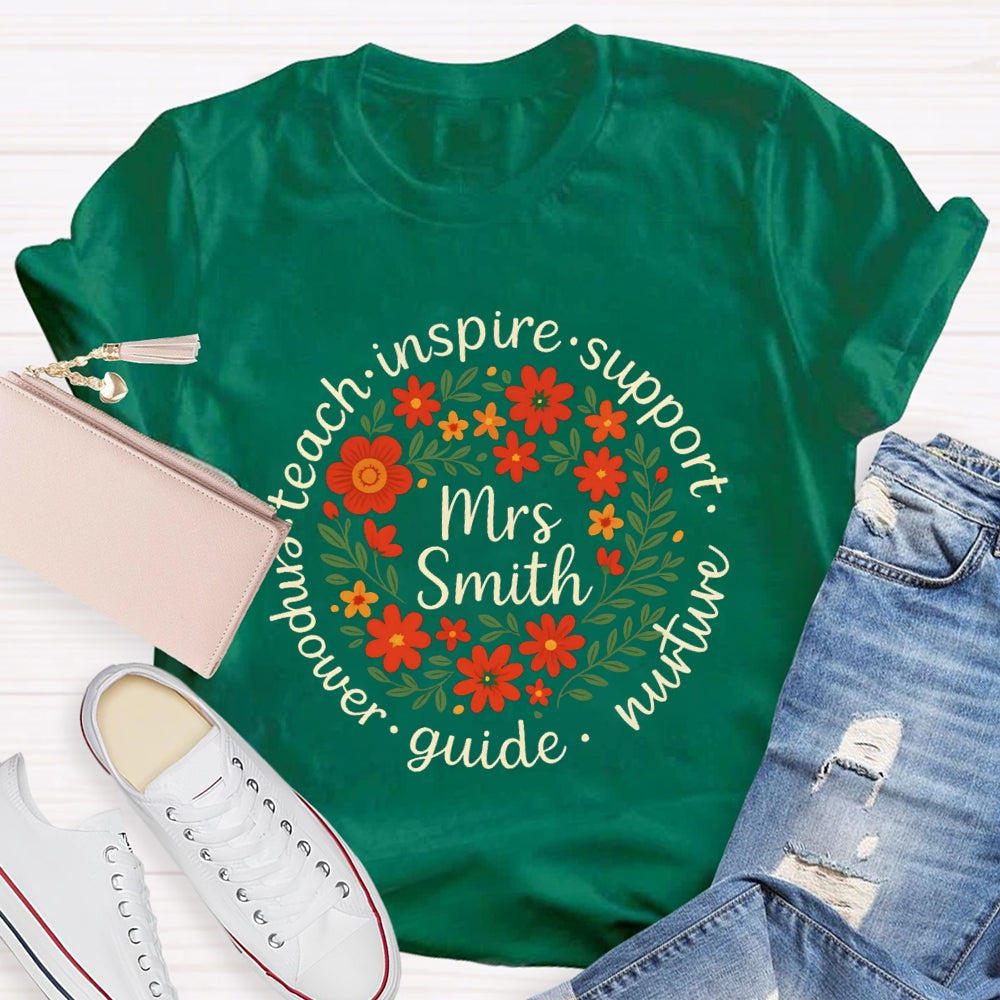 Personalized Name Floral Circle Inspire Support Them T-shirt
