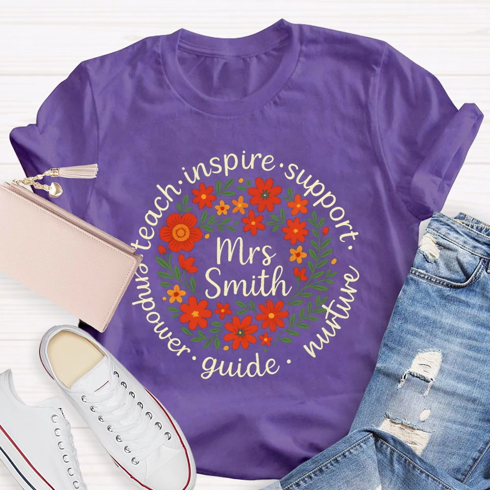 Personalized Name Floral Circle Inspire Support Them T-shirt