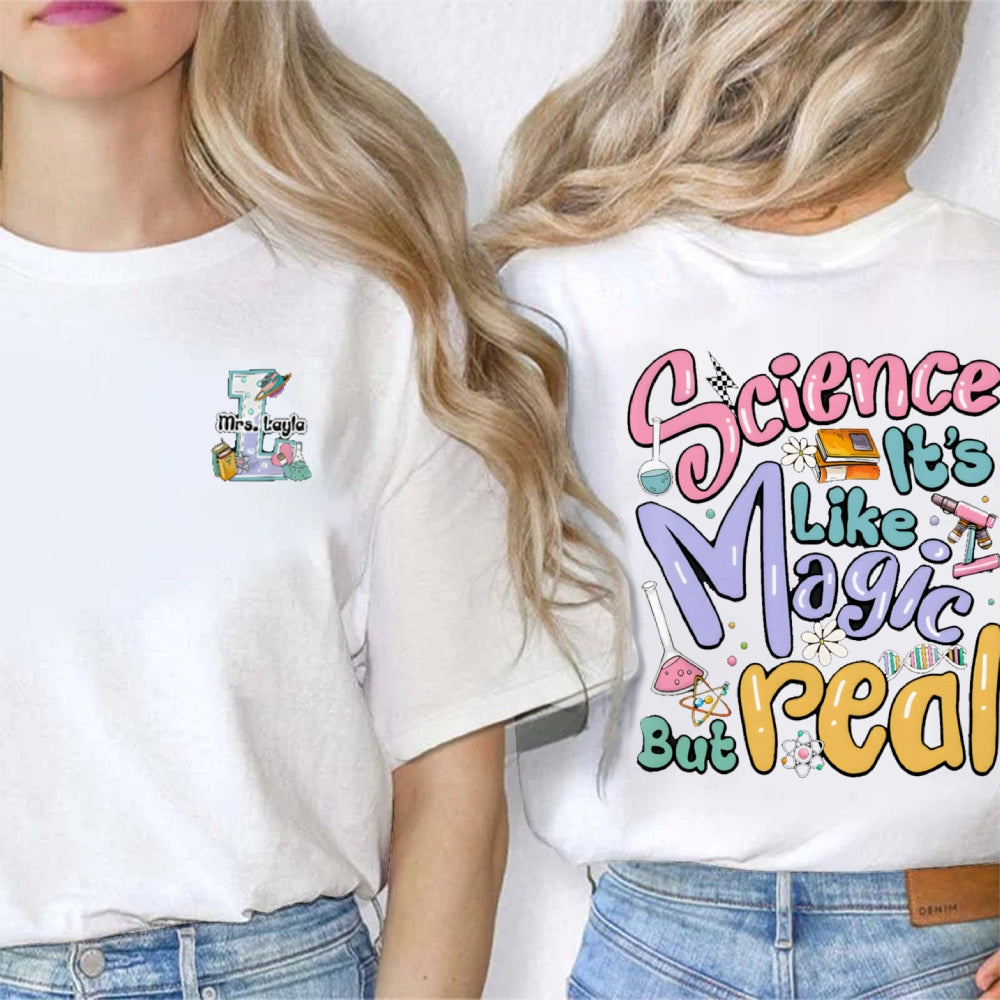 Personalized Name Science Is Like Magic Double Printed T-shirt