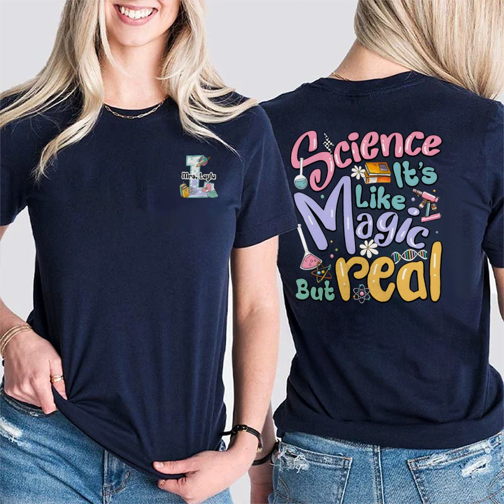 Personalized Name Science Is Like Magic Double Printed T-shirt