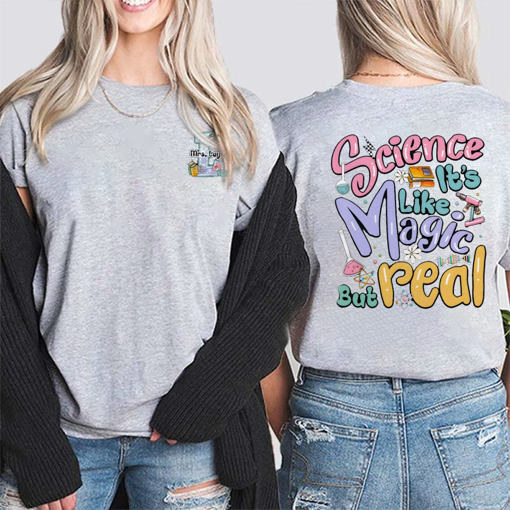 Personalized Name Science Is Like Magic Double Printed T-shirt