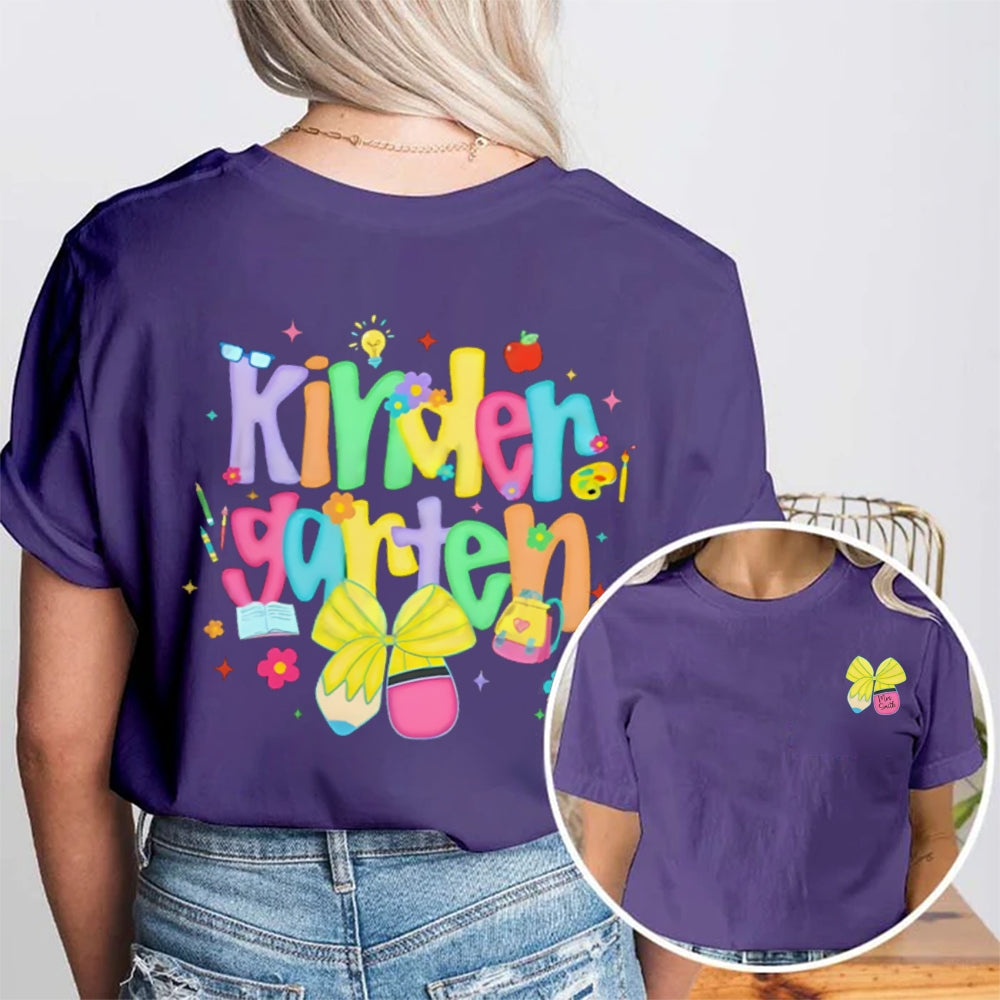 Personalized Grade And Name Bow Double Printed T-shirt