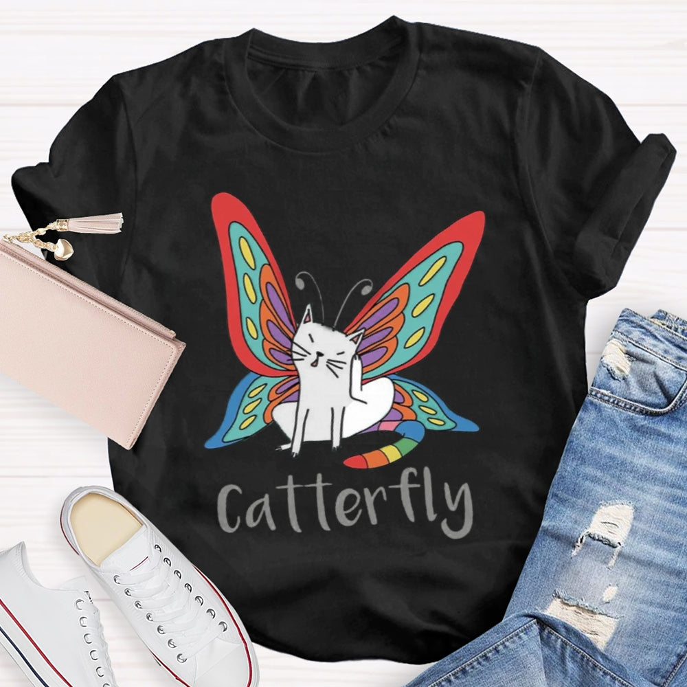 Cute Catterfly Cat Butterfly Art T-Shirt