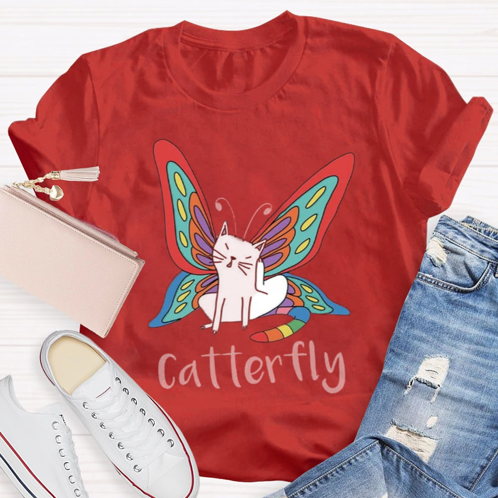 Cute Catterfly Cat Butterfly Art T-Shirt