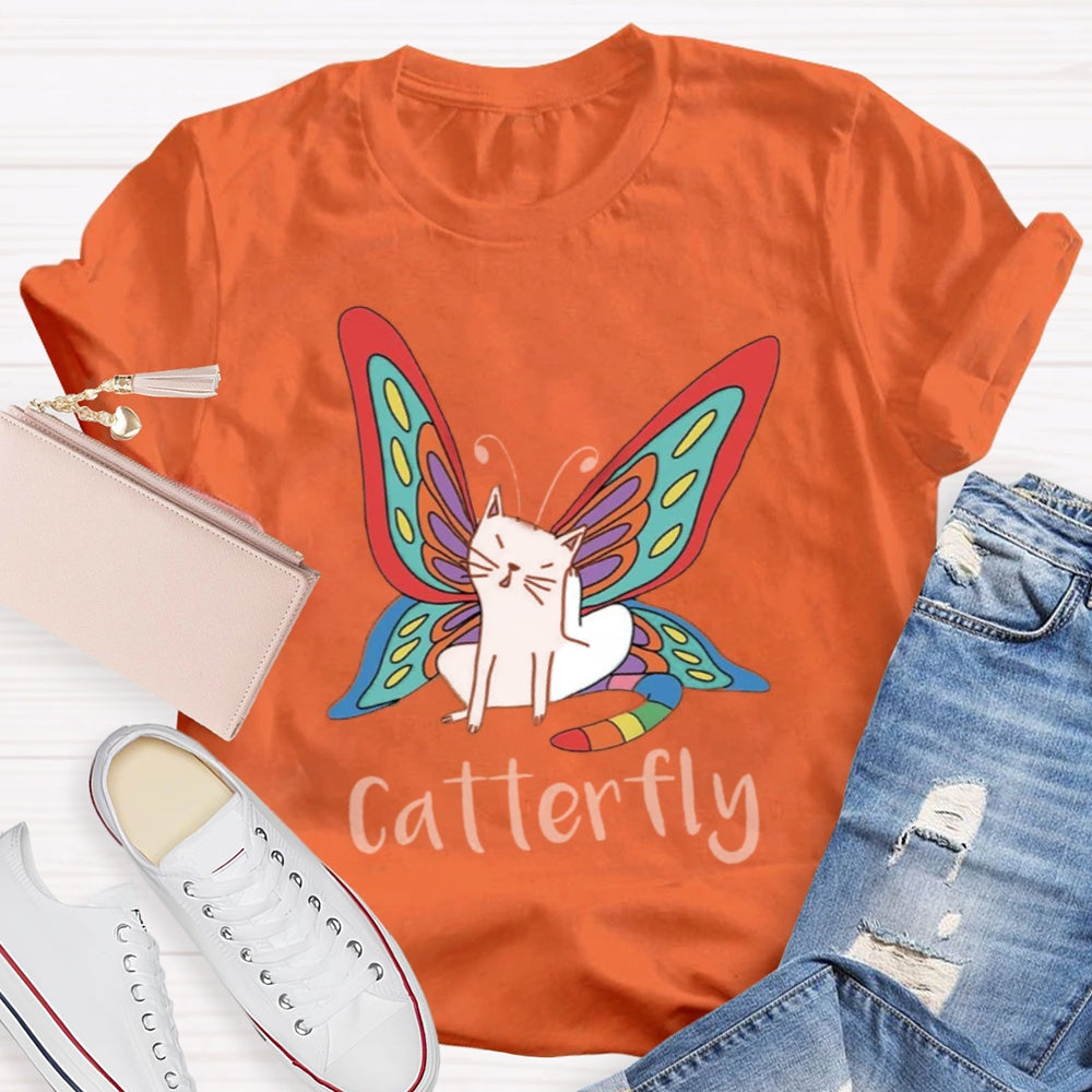 Cute Catterfly Cat Butterfly Art T-Shirt