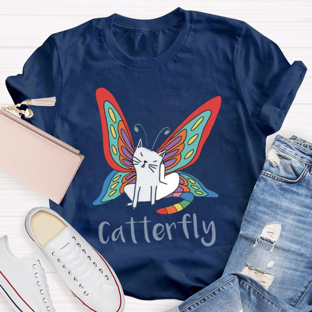 Cute Catterfly Cat Butterfly Art T-Shirt