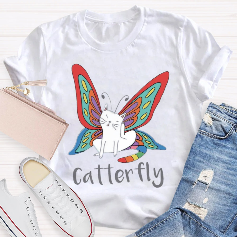 Cute Catterfly Cat Butterfly Art T-Shirt