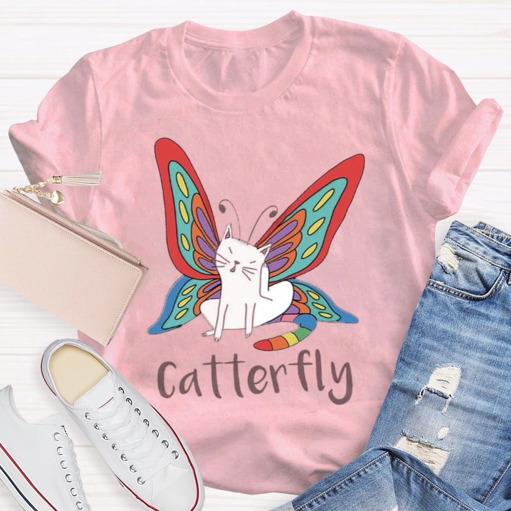 Cute Catterfly Cat Butterfly Art T-Shirt