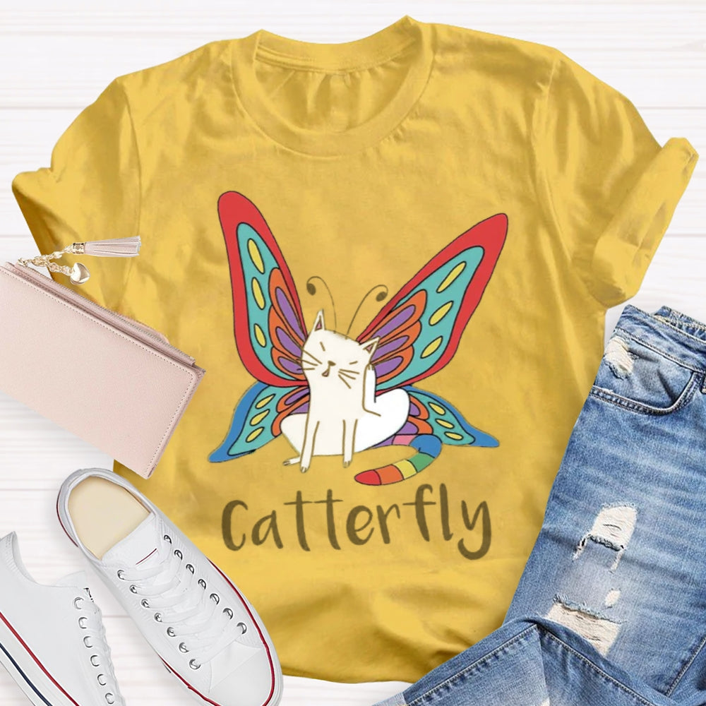 Cute Catterfly Cat Butterfly Art T-Shirt