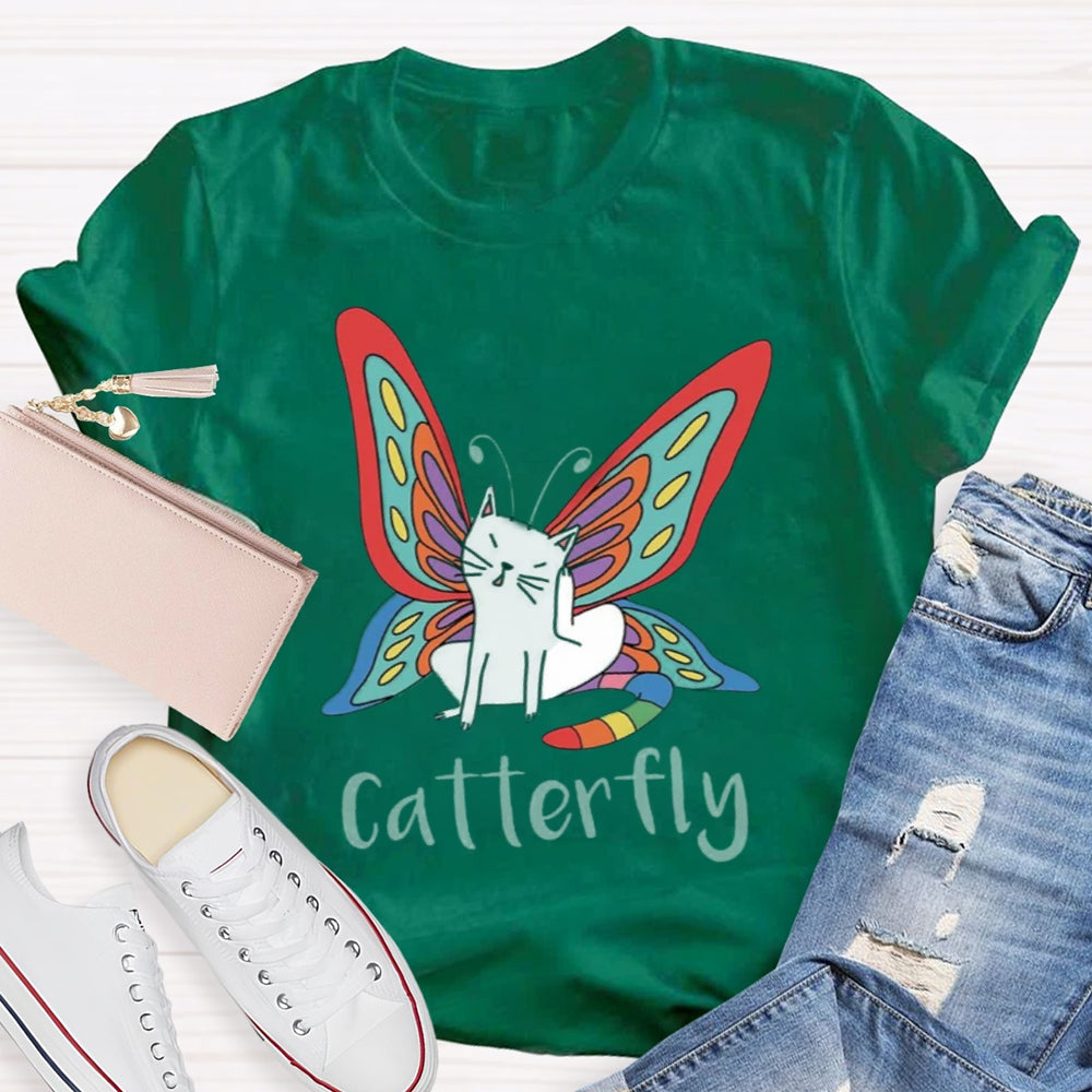 Cute Catterfly Cat Butterfly Art T-Shirt