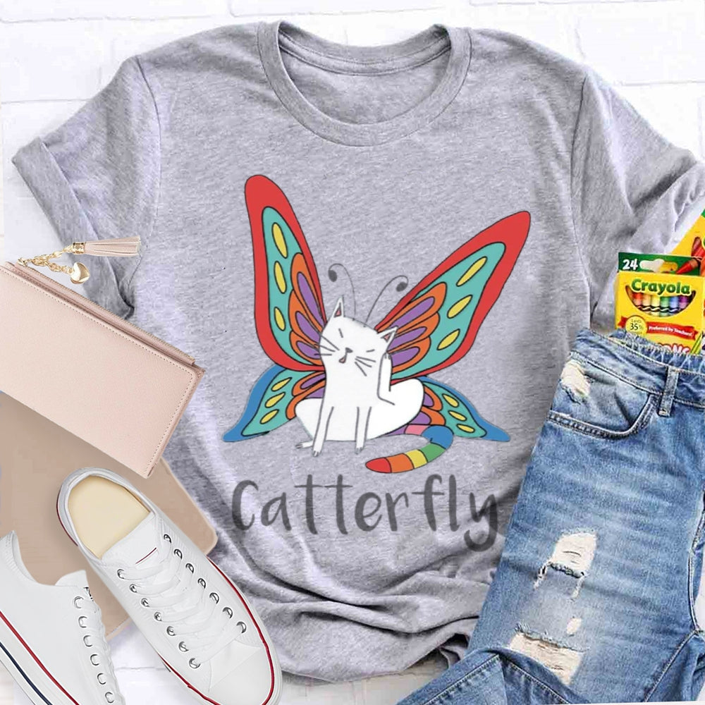 Cute Catterfly Cat Butterfly Art T-Shirt