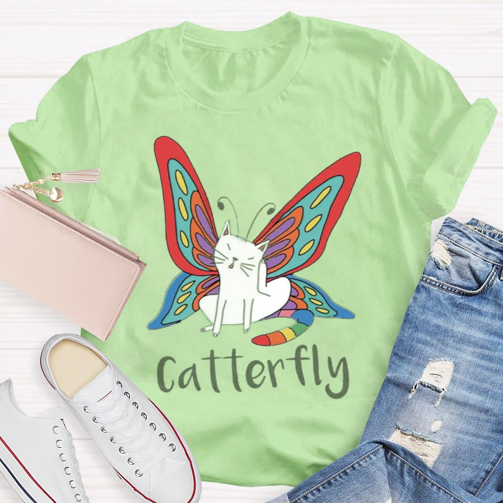 Cute Catterfly Cat Butterfly Art T-Shirt