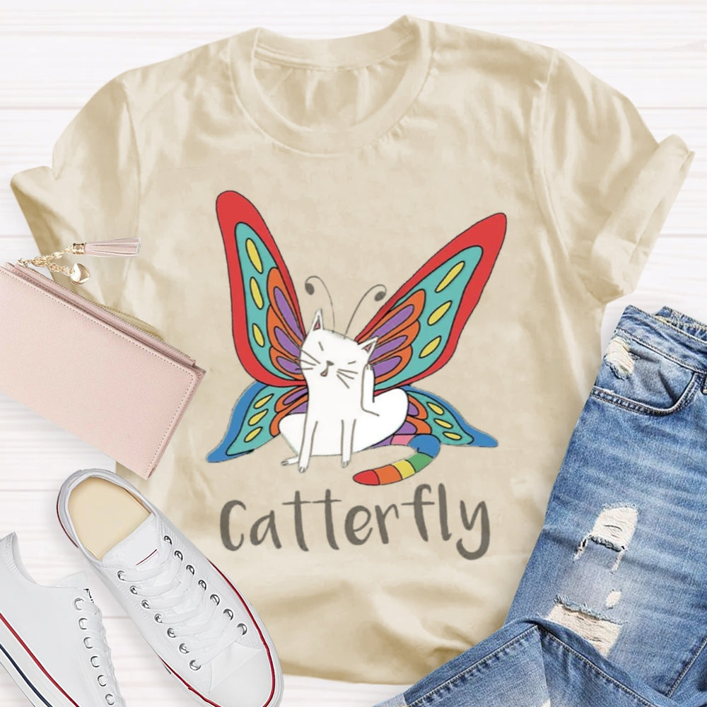 Cute Catterfly Cat Butterfly Art T-Shirt