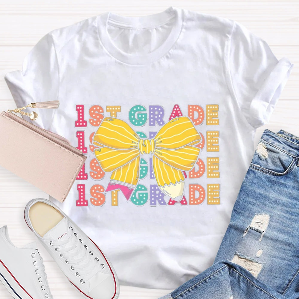 Personalized Grade Bow Pencil Design T-Shirt