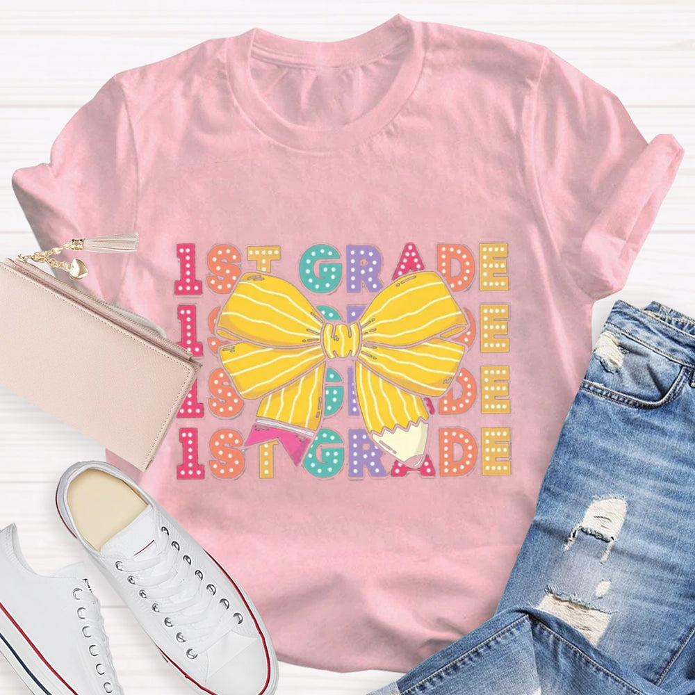 Personalized Grade Bow Pencil Design T-Shirt