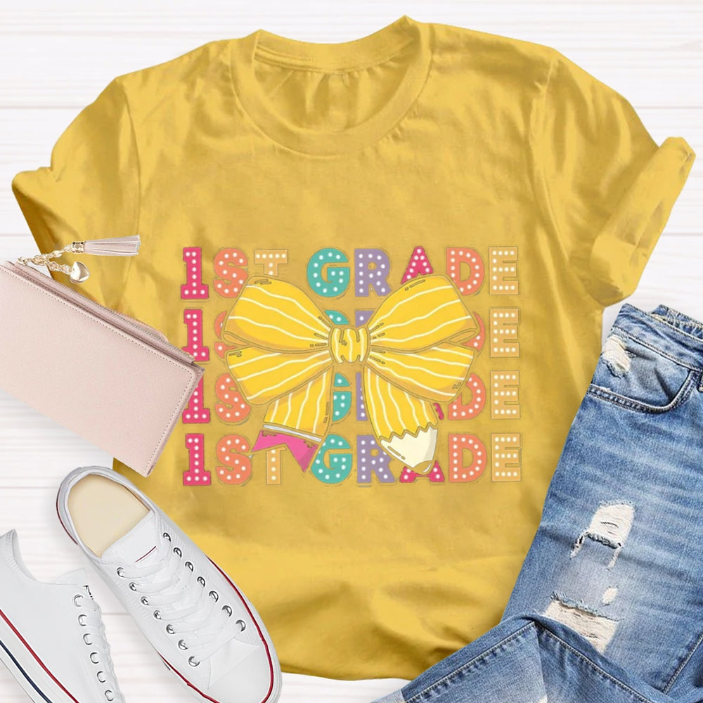 Personalized Grade Bow Pencil Design T-Shirt