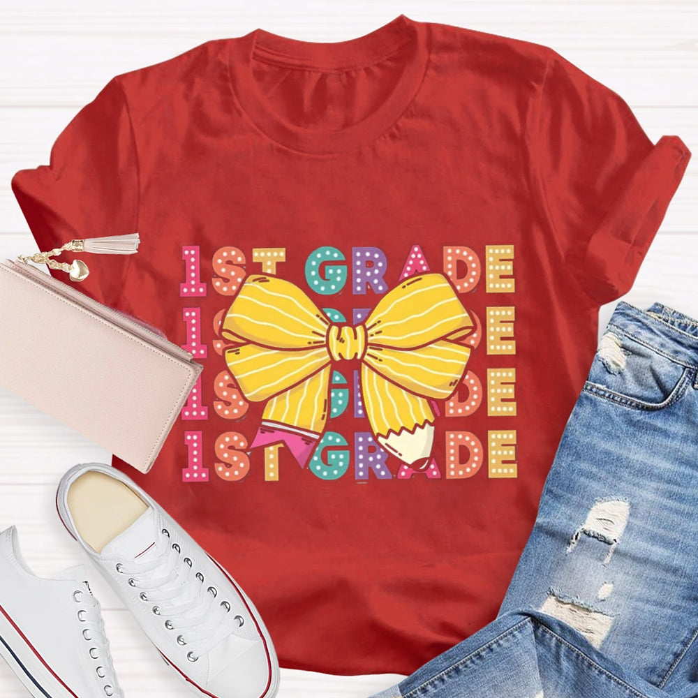 Personalized Grade Bow Pencil Design T-Shirt